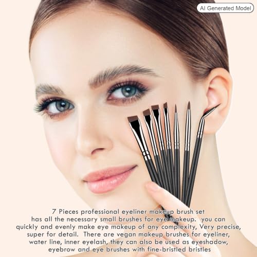 KINGMAS 7PCS Eyeliner Brush Set - Angled, Flat, Fine Tip Makeup Brushes