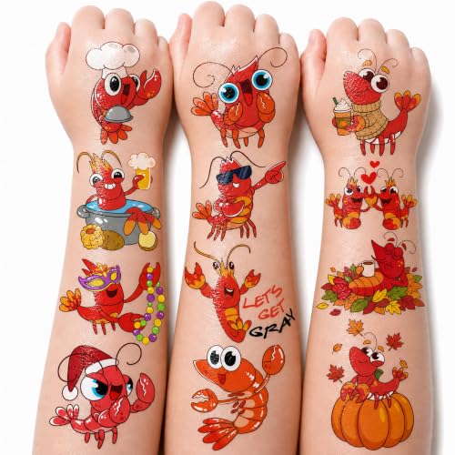 120 PCS Crawfish Boil Temporary Tattoos Kids & Adults - F. Multiple Sheets