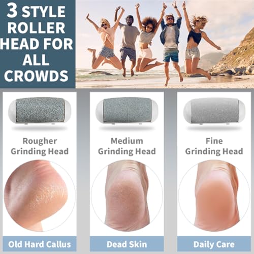 Rechargeable Waterproof Foot Callus Remover Kit with 3 Heads - Pedicure Tool for Home Spa