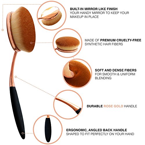 2 Pcs Oval Foundation Makeup Brushes - Large Synthetic Face Brushes, Black & Rose Gold