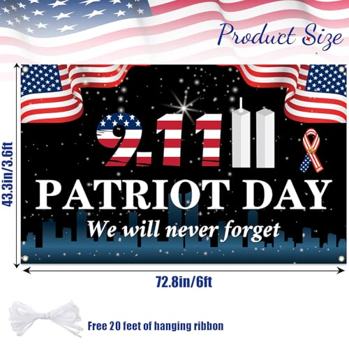 911 Patriot Day We Will Never Forget Banner - Large 72x43