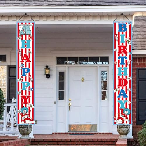 Happy Birthday Porch Banner Set - Cat in the Hat Design, 2pcs