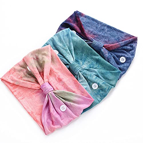 Aceorna Set H Boho Wide Knotted Button Headbands for Women, Mask Holder, Yoga & Workout Hair Accessories, 3 Pack
