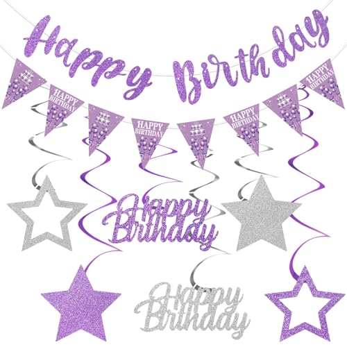 Purple Silver Birthday Decorations Kit for Girls & Women