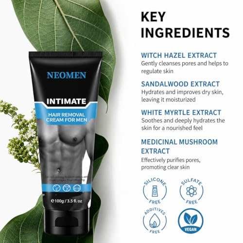 NEOMEN Intimate Hair Removal Cream for Men - Sensitive Skin Formula, 3.5 Oz