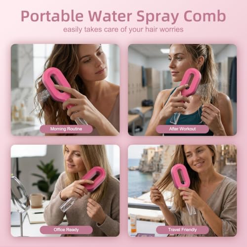 Olatay 2-in-1 Portable Misting Hair Brush with Water Spray - Rose Red