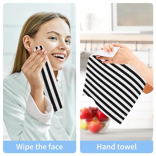 xigua Black and White Striped Cotton Washcloths - 12x12 Inch, 2 Pack