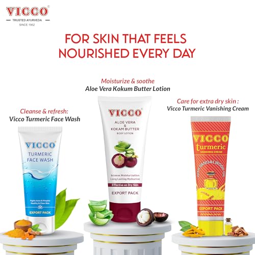 Vicco Aloe Vera and Mangosteen Body & Face Lotion 6.76 Fl Oz – Lightweight, Nourishing, Absorbing