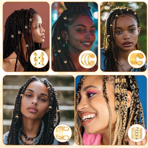 40pcs Adjustable Gold Hair Cuffs for Braids - Hair Jewelry Accessories
