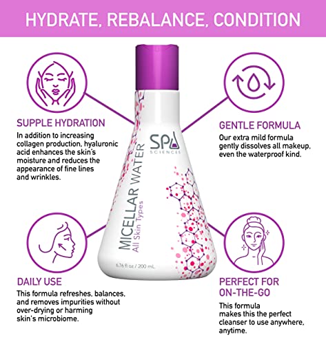 Spa Sciences Micellar Water - Gentle Waterless Cleanser for All Skin Types 6.76oz