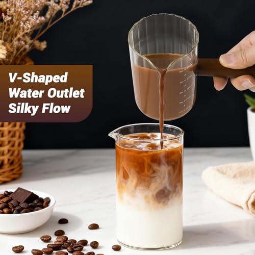 9 Oz Espresso Measuring Cup with Wood Handle - Glass Milk Frother