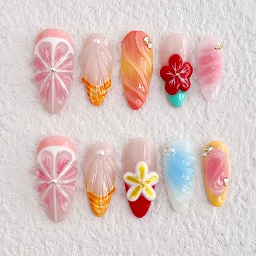 MABKJLF Luxury Press On Nails N01 - Medium Almond 3D Designs