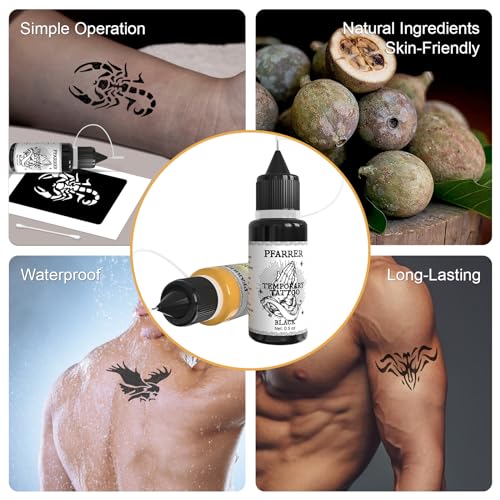 PFARRER 12-Bottle Temporary Tattoo Ink Kit with 49 Stencils