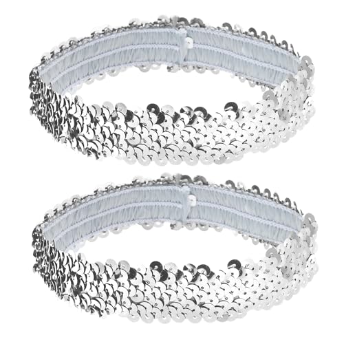Vintage Sequin Headband for Women - 2 Pcs Elastic Hair Bands