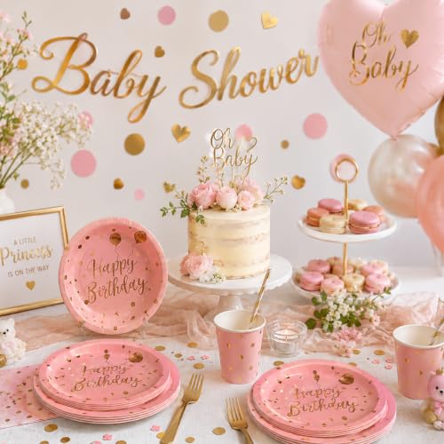 Pink & Gold Polka Dot Paper Plates - 7" | 50ct Party Supply