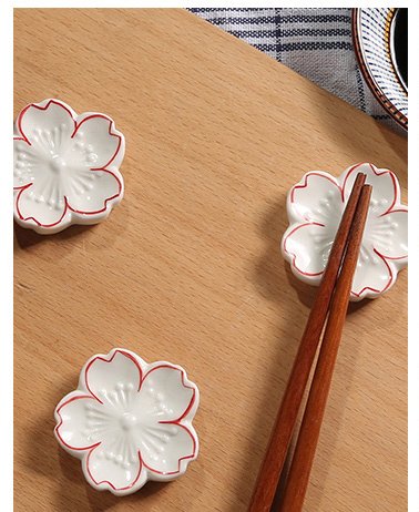Cherry Blossom Ceramic Chopsticks Rest - Set of 6 Elegant Tableware