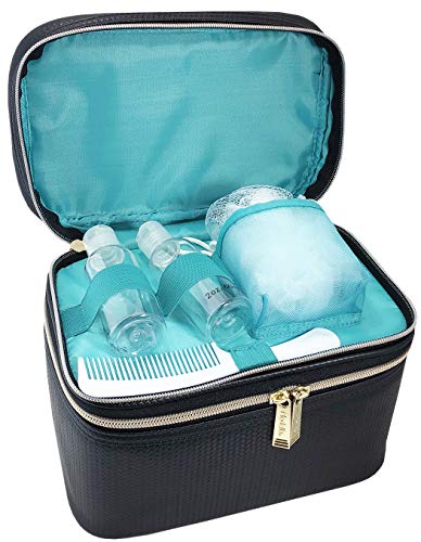 Modella by Conair 5-Piece Travel Train Case - Black Basketweave Toiletry Bag