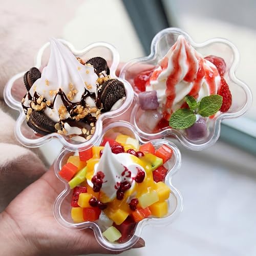 Patelai 100 Pcs Flower Shaped Ice Cream Cups with Spoons