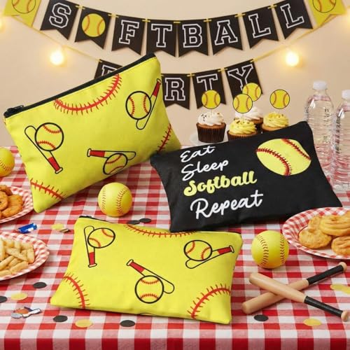 12 Pcs Softball Makeup Bags - Canvas Travel Toiletry Pouch for Team Gifts