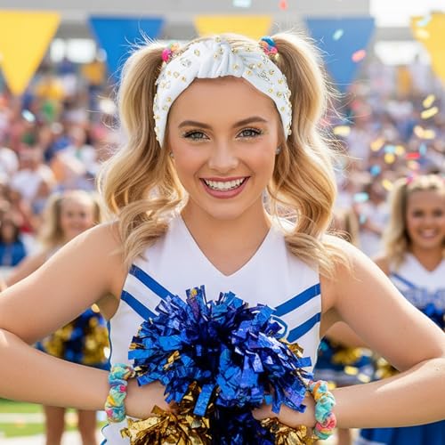 Jeweled Cheerleader Knotted Headband with Rhinestones & Pearls