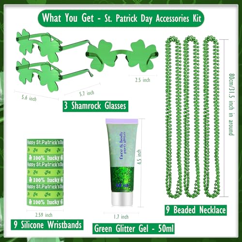 Green St. Patrick’s Day Party Accessories Outfit for Women - Beads, Glasses & Glitter - HONLLEY