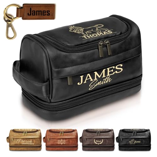 Personalized Toiletry Bag for Men, Graduation Gift for Him, Engraved Leather Custom Travel Shaving Bag, Father Day Gifts for Men, Dad, Father, Son, Boyfriend, Husband, Brother, Birthday, Anniversay