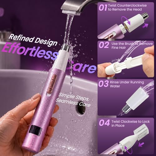 Nose & Ear Hair Trimmer for Women and Men, 2026 Painless USB Rechargeable Facial & Eyebrow Trimmer Clipper with LED Display for Easy Cleansing, Portable Grooming Kit,Gift Box Included (Purple)