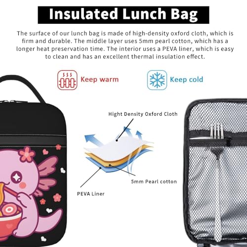 Insulated Axolotl Lunch Box for Kids - Pink Ramen Theme