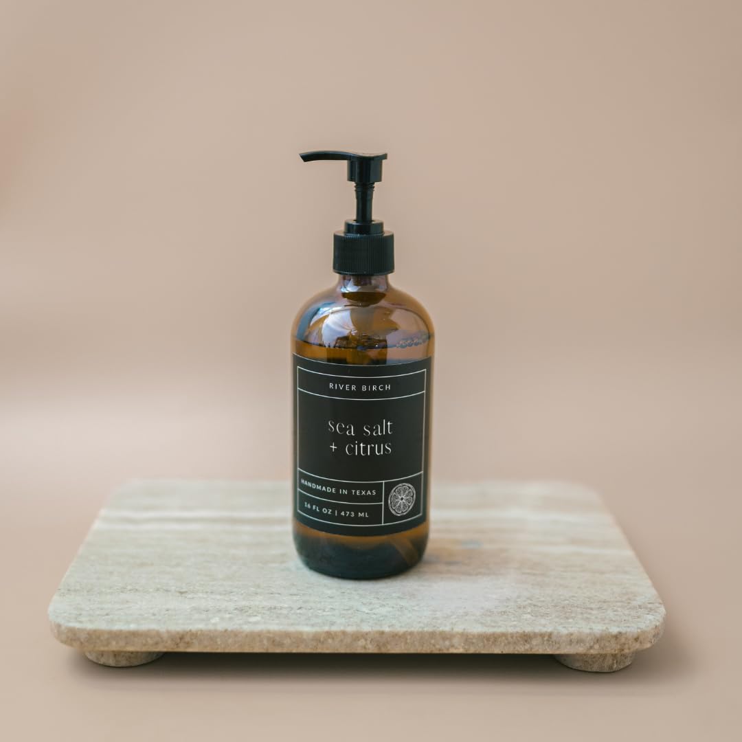 Natural Hand Soap - River Birch Sea Salt & Citrus Scent - Moisturizing Vegan Formula | 16 Fl Oz Amber Glass Dispenser
