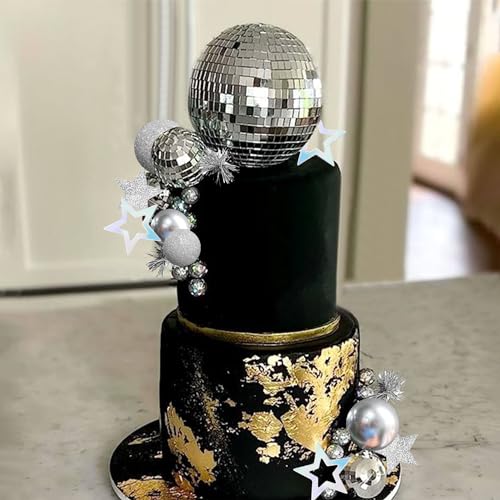 Disco Ball Cake Topper Set with Stars for 70s Theme Parties