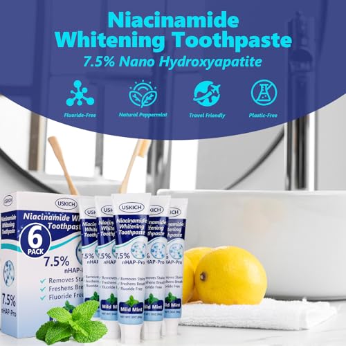 USKICH 7.5% Nano Hydroxyapatite Toothpaste 3 oz (Pack of 6) - Fresh Breath, Whitening & Sensitive Relief