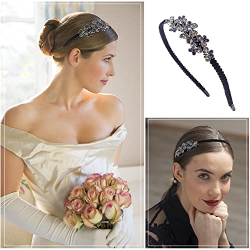 2 Pack Rhinestone Hair Accessories - Crystal Headbands & Pearl Flower Clips for Women