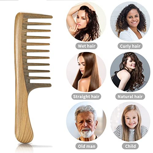 BESTOOL Extra Large Natural Sandalwood Wide Tooth Comb for Curly Thick Hair