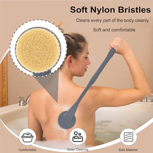 Gobiteli Back Scrubber for Shower,20.5" Long Handle Shower Brush for Body for Deep Clean,Back Brush for Shower for Men Women(Grey)