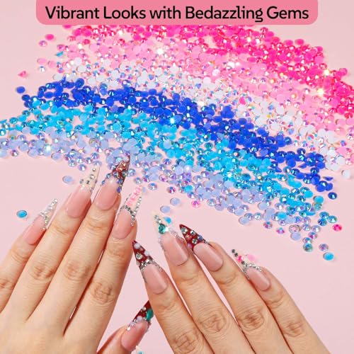 FAMDAMEI Summer Nail Charms Kit – Ocean 24 Grids with Mermaid, Starfish, Seashell Gems, 3D Rhinestones, Gold Pearls (Gold/White AB/Blue) – Nail Art Accessories