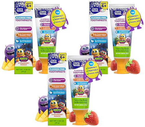 GuruNanda Kids Toothpaste - Fluoride-Free, Strawberry Mango, 3-Pack