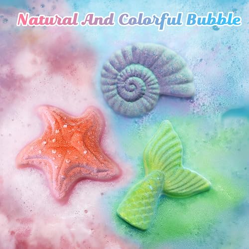 Kids Mermaid Bath Bombs with Toys - Ocean Themed Gift Set for Girls Age 4-8