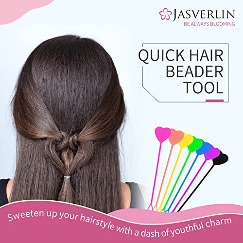 JASVERLIN Hair Beader Tool Set - Quick Automatic Beads Loader for Braids & Ponytails, 15 Colorful Hair Beads