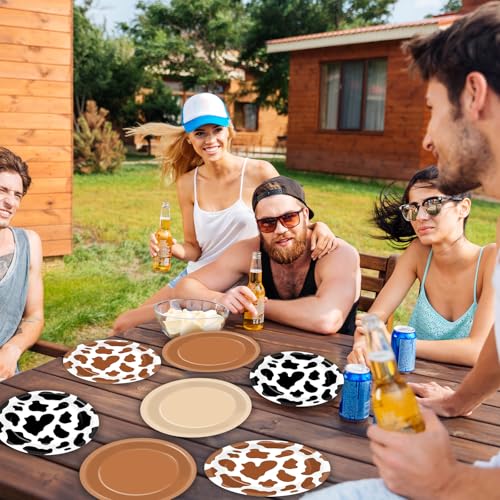 48-Piece Western Cowboy Party Plates - 7-Inch Disposable Cow Print