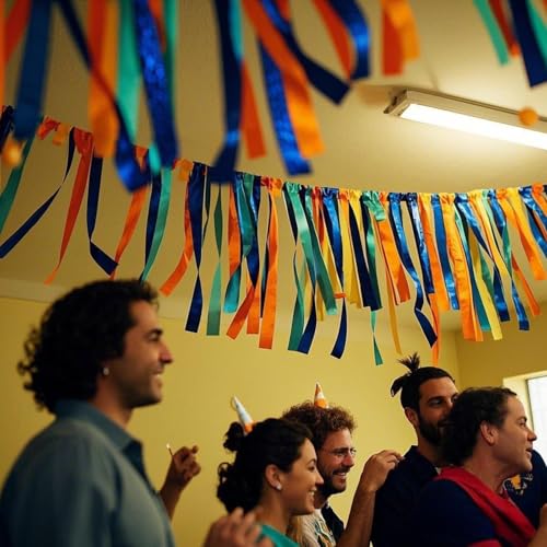 Blue and Orange Crepe Paper Streamers - 6 Rolls for Party Decor