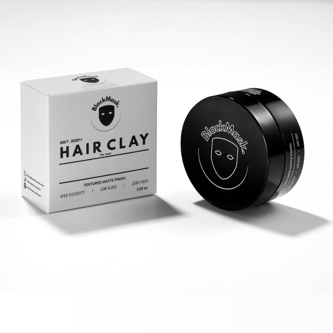 Hair Clay for Men - Black Matte Finish, Strong Hold & Volume | 3.52 oz Styling Clay
