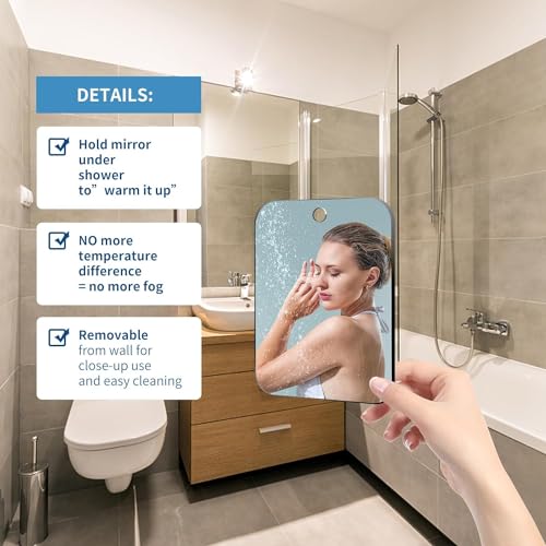Fogless Shower Mirror for Shaving - 8x6 Inch, Shatterproof & Wall-Mounted