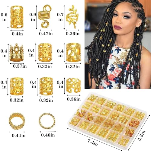 220 Pcs Gold Hair Jewelry Accessories for Braids & Dreadlocks
