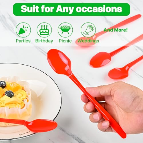 Heavy Duty Disposable Plastic Spoons - Long Handle for Ice Cream & Cocktails (96 Pack)