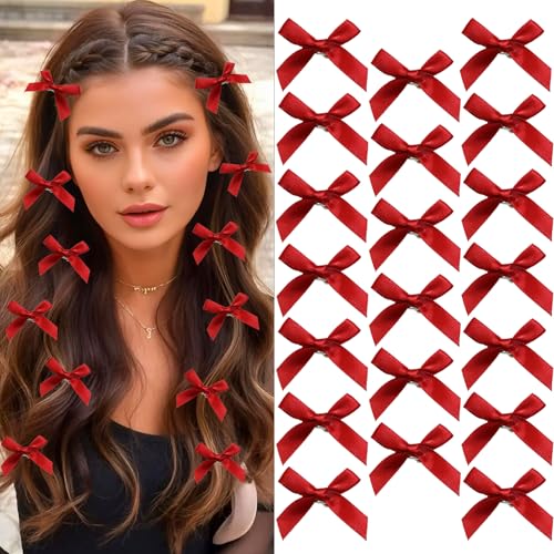 20PCS Pink Satin Hair Bows for Girls - Cute Claw Clips