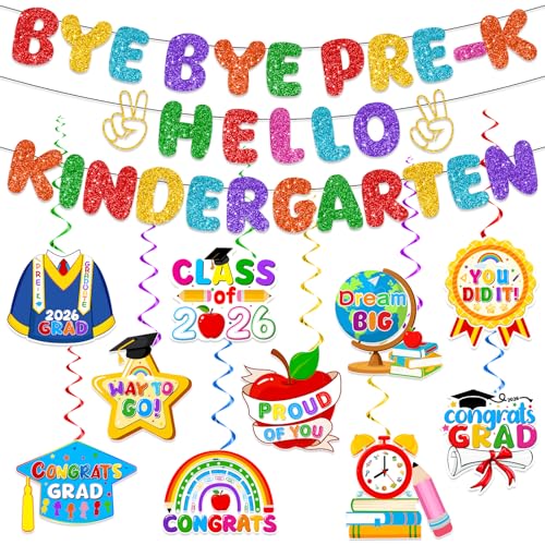 Pre-K Graduation Decorations Set with Banner and Hanging Swirls