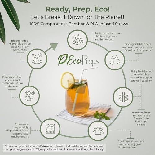 EcoPreps 120 Count Biodegradable Bamboo Fiber Drinking Straws