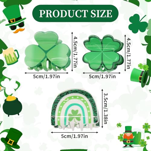 St. Patrick’s Day Hair Claw Clips - Green Shamrock & Rainbow Set for Women & Girls, Festive Accessories