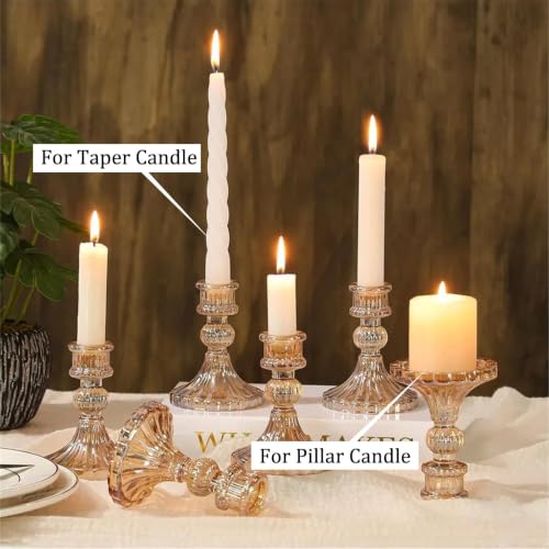 Gold Glass Taper Candlestick Holders - 4" Height, Set of 2