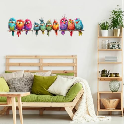 9-Piece Colorful Watercolor Bird Vinyl Wall Decals Set